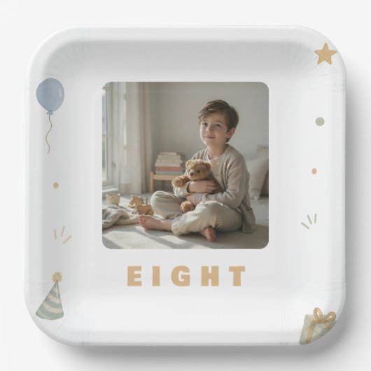 オーダーメイドの8歳の誕生日記念ナプキン ペーパープレート (正面)