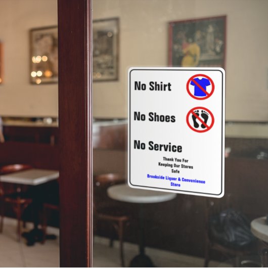 オーダーメイドの「服を着ていない、靴を履いていない、サービスは提供しません」ビジネス ウィンドウサイン