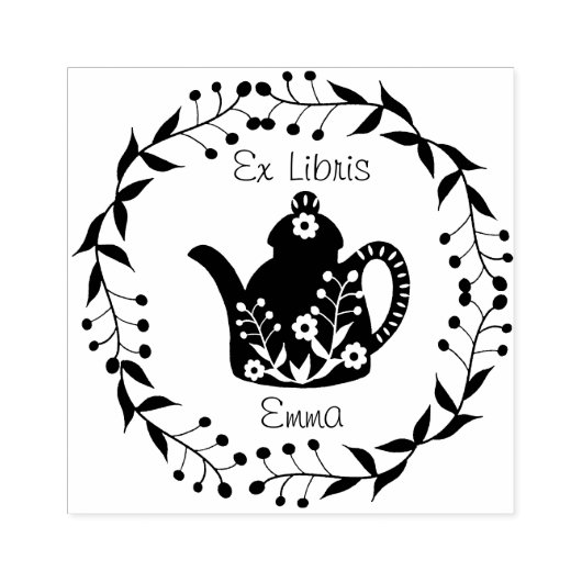 オーダーメイドのEx Libris花柄湯飲み ラバースタンプ (インプリント)