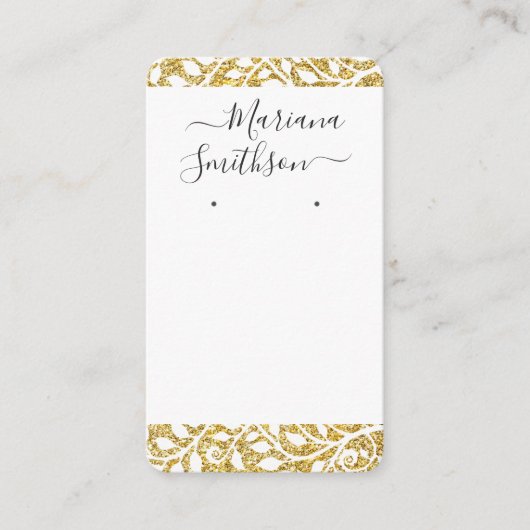 オーダーメイドのQRコード付きホワイトゴールドのイヤリング ディスカード 名刺 (正面)