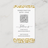 オーダーメイドのQRコード付きホワイトゴールドのイヤリング ディスカード 名刺 (裏面)