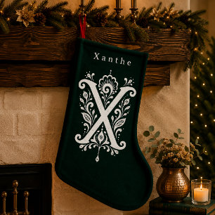 オーダーメイドのXモノグラムフラワープリントのクリスマス用靴下 スモールクリスマスストッキング