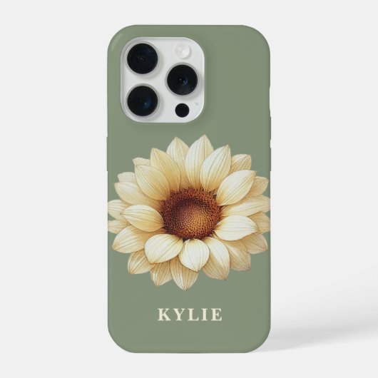オーダーメイドひまわり名入りセージグリーンフォンケース iPhoneケース (裏面)