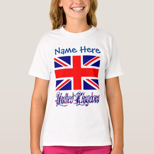 オーダーメイドイギリス国旗ハートガールズ Tシャツ (正面)