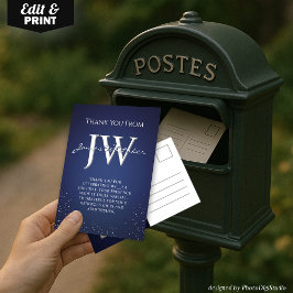 オーダーメイドイニシャル エレガントネイビー シルバー サンクスカード サンキューカード