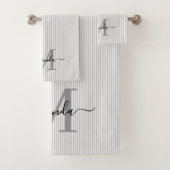 オーダーメイドイニシャル グレー＆ホワイトストライプ バスタオルセット (インサイチュ)