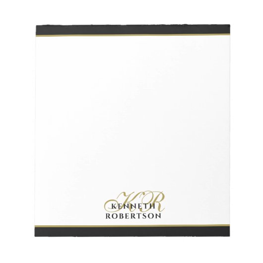 オーダーメイドイニシャル ミニマリスト ブラック ゴールド おしゃれ メンズ ノートパッド (正面)