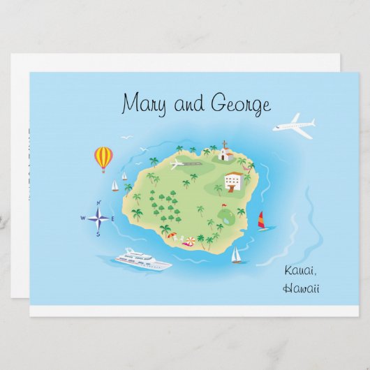 オーダーメイドイラスト結婚式マップ（事前に問い合わせ） 6.5x8.7 招待状 (正面/裏面)