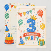 オーダーメイドカラフル3歳の誕生日パーティー (正面/裏面)
