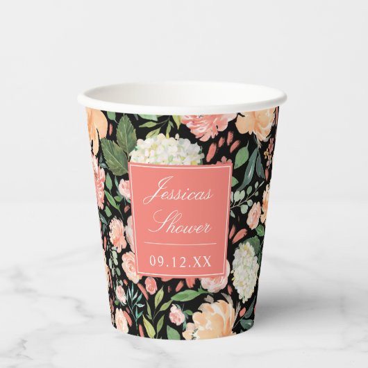 オーダーメイドカラーの春の結婚式前祝賀会 - 春の桜色と桃色の花の水彩画 紙コップ (正面)