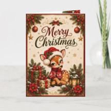 オーダーメイドサンタのシカのクリスマスカード