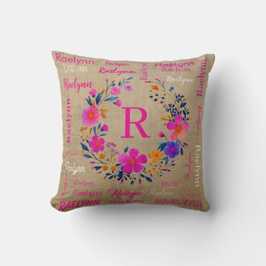 オーダーメイドスローピロー 名前刺繍 クッション (正面)