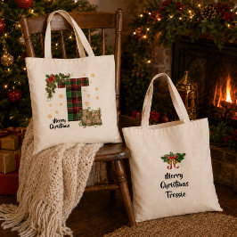 オーダーメイドタータンチェックイニシャル＆ネームクリスマス トートバッグ