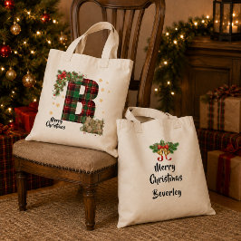 オーダーメイドタータンチェックイニシャル＆ネームクリスマス トートバッグ