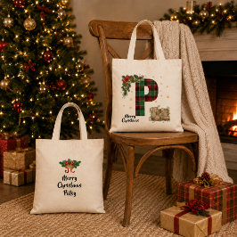 オーダーメイドタータンチャン+イニシャル＆名前のクリスマス トートバッグ