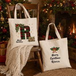 オーダーメイドタータンチュールイニシャル＆ネームクリスマス トートバッグ