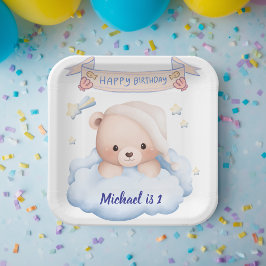 オーダーメイドテディベア1歳の誕生日紙皿 ペーパープレート