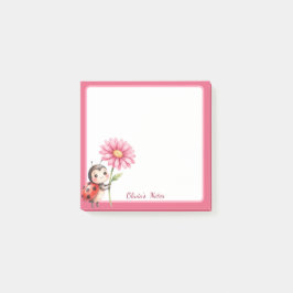オーダーメイドテントウムシ ピンクの花 付箋