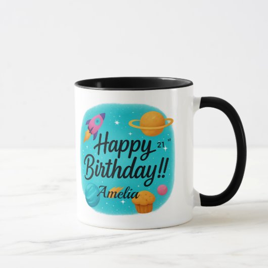 オーダーメイドネームターコイズ21歳の誕生日 マグカップ (右)