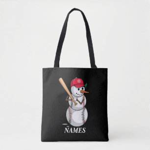 オーダーメイドネーム入り野球雪だるま雪のクリスマスボール トートバッグ