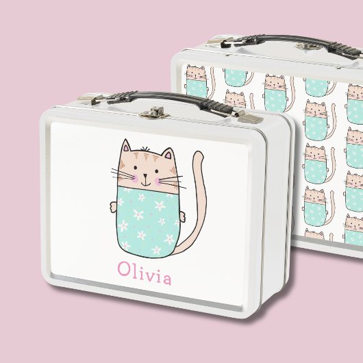 オーダーメイドネーム入り かわいい猫 メタルランチボックス