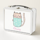 オーダーメイドネーム入り かわいい猫 メタルランチボックス (正面)