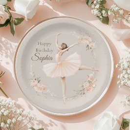 オーダーメイドバレリーナ誕生日プレート ピンクの花 ペーパープレート