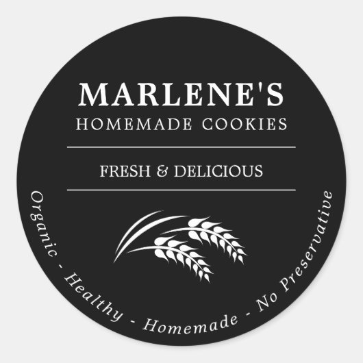 オーダーメイドパン屋手作り食品クラシック丸型ステッカー ラウンドシール (正面)