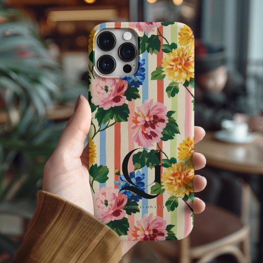オーダーメイドフラワーストライプモノグラム Case-Mate iPhoneケース