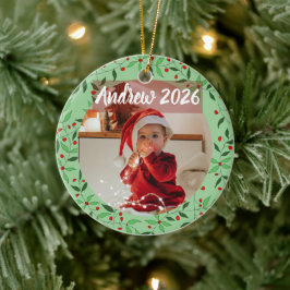 オーダーメイドフラワーベビーの最初のクリスマス 写真 セラミックオーナメント