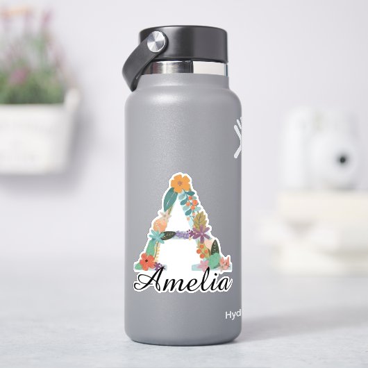 オーダーメイドフラワーモノグラム 名前入り ボタニカル シール (HydroFlask)