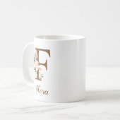 オーダーメイドフラワー柄花嫁介添人イニシャルFギフト コーヒーマグカップ (正面左)