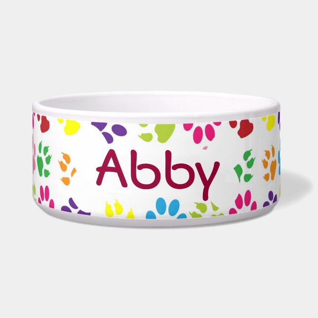 オーダーメイドペットの名前 肉球柄 ボウル (正面)