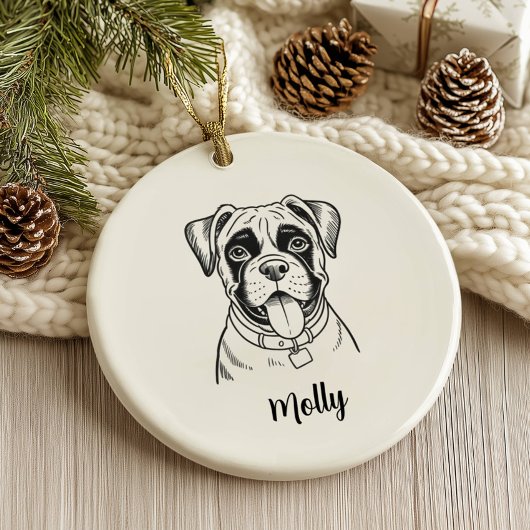 オーダーメイドボクサー犬のクリスマス セラミックオーナメント