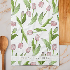オーダーメイドモダンピンクチューリップ キッチンタオル