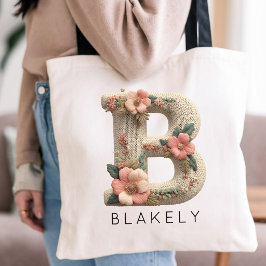 オーダーメイドモノグラムフラワー刺繍風エフェクト ウェディング トートバッグ