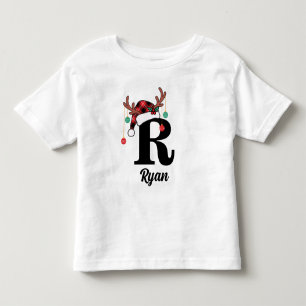 オーダーメイドモノグラム ファミリーホワイトクリスマスチェック柄サンタ帽子 トドラーTシャツ