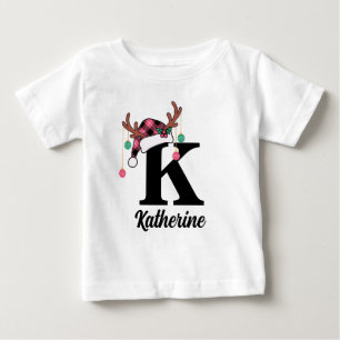 オーダーメイドモノグラム ファミリーホワイトクリスマスチェック柄サンタ帽子 ベビーTシャツ