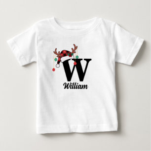 オーダーメイドモノグラム ファミリーホワイトクリスマスチェック柄サンタ帽子 ベビーTシャツ