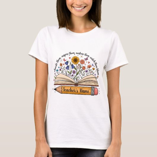 オーダーメイド先生名入りTシャツ | 花柄の先生へのギフト Tシャツ (正面)