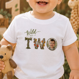 オーダーメイド写真入りワイルド&ツー 赤ちゃんの2歳の誕生日お祝いTシャツ ベビーTシャツ