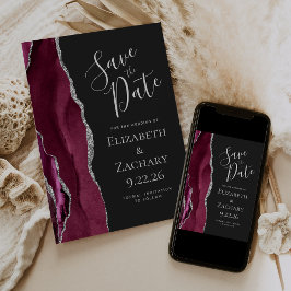 オーダーメイド写真 アゲート ブルゴーニュレッド シルバー Save the Date 招待状