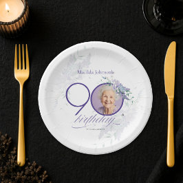 オーダーメイド写真 フローラルパープル 90歳の誕生日 ペーパープレート