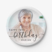 オーダーメイド写真 ブラック・スクリプト 70歳の誕生日 ペーパープレート (正面)