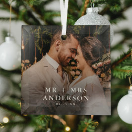 オーダーメイド写真 新婚夫婦 ミスター + ミセス クリスマス ガラスオーナメント