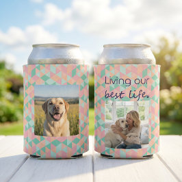 オーダーメイド写真 犬ママ 幾何学模様 缶ビールクーラー 缶クーラー