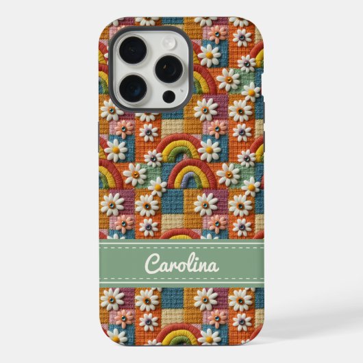 オーダーメイド刺繍レインボー 手帳型スマホケース iPhoneケース (裏面)