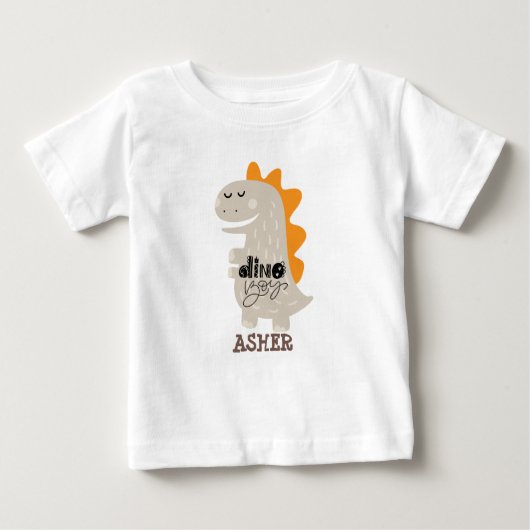オーダーメイド名かわいいディノ幼児の男の子のTシャツ ベビーTシャツ (正面)
