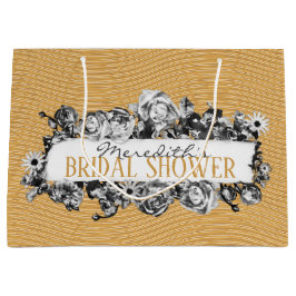 オーダーメイド名入り ゴールド ローズ エレガント モノグラム ラグジュアリー ラージペーパーバッグ