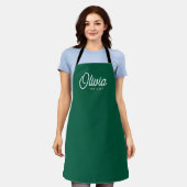 オーダーメイド名入り The Chef グリーンエプロン 女性用 エプロン (着用した状態)